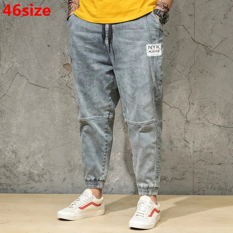 

Spring and Autumn Light Color Jeans Tide Men's Large Size Loose Harem Pants Japanese Trends ankle-length Pants Bundle Pants 46