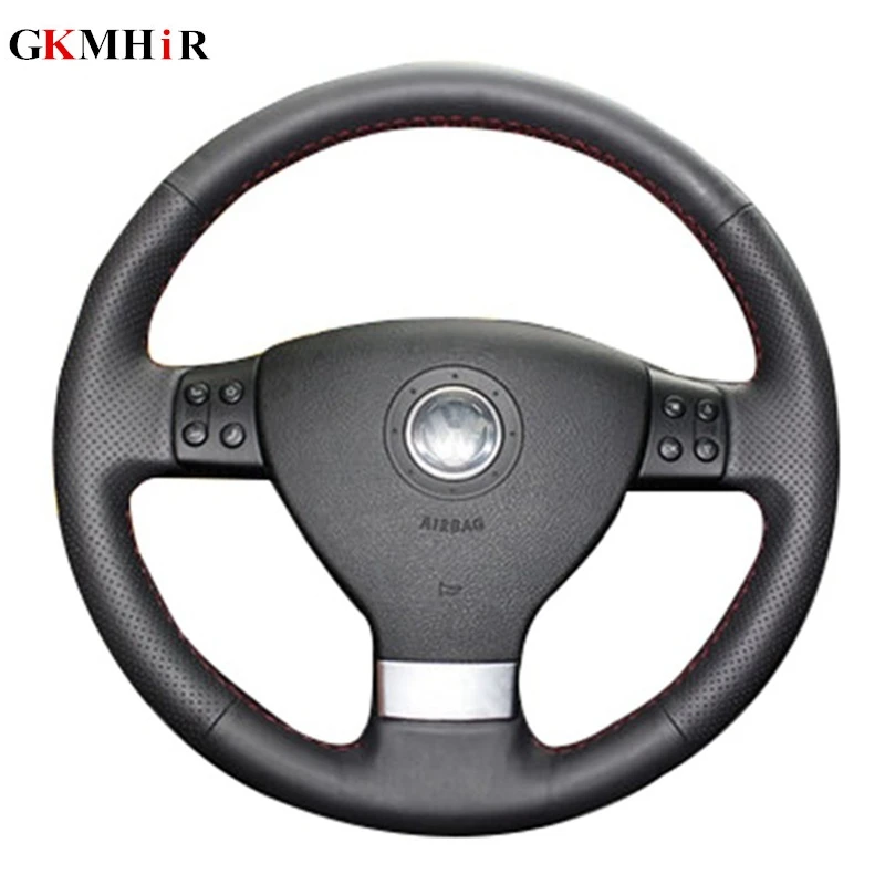 Online GKMHiR Leder Hand Genäht Schwarz Auto Lenkrad Abdeckung für Volkswagen Passat B6 Golf 5 Mk5 VW Jetta 5 mk5 Tiguan 2007 2011