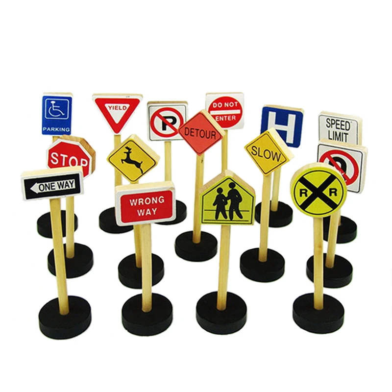 

High Quality Toys For Children Teaching Aids Wooden Educational Toys Traffic Signs Children Knowledge Game Blocks Birthday Gift