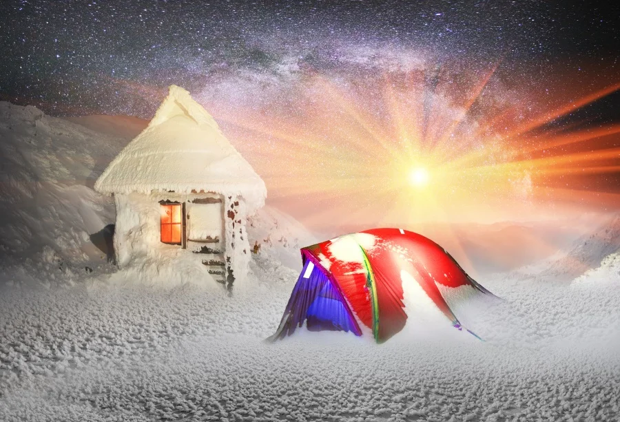 Laeacco Photo Backdrops Winter Snow House Tent Shiny Sunshine Outside Scenic Photographic Backgrounds Photocall Studio | Электроника