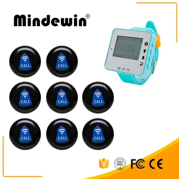 

Mindewin Wireless Restaurant Queue Waiting Service System Long Range Receiver 1 M-W-1 Wrist Watch With 8 M-K-1 Calling Buttons