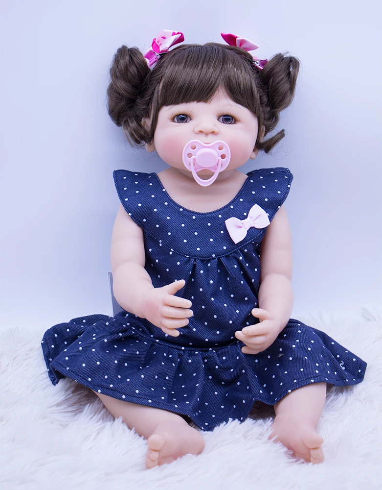 22 inch Reborn Dolls Lifelike Baby girls Newborn reborn Doll 55cm bebe reborn menina doll with bear plush toy for Kids gift