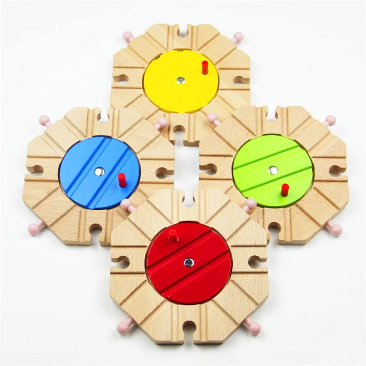 

Wooden Train track set accessories Beech round Disc track train center hub Console Turntable octree rail kids toys 1pcs