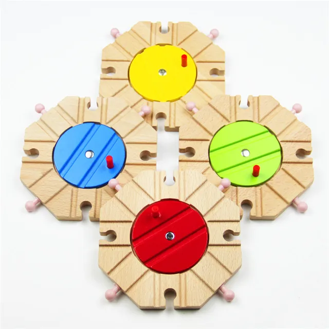 Wooden Train Track Set Accessories Beech Round Disc Wooden Train Track Set Accessories Beech Round Disc Center Hub Console Turntable Octree Rail Kids Toys 1pcs