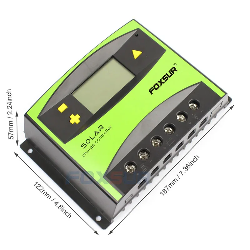 FOXSUR ЖК-контроллер заряда 60A PWM 12 V 24 V автоматическая зарядка солнечных батарей регулятор разрядки, регулируемый параметр