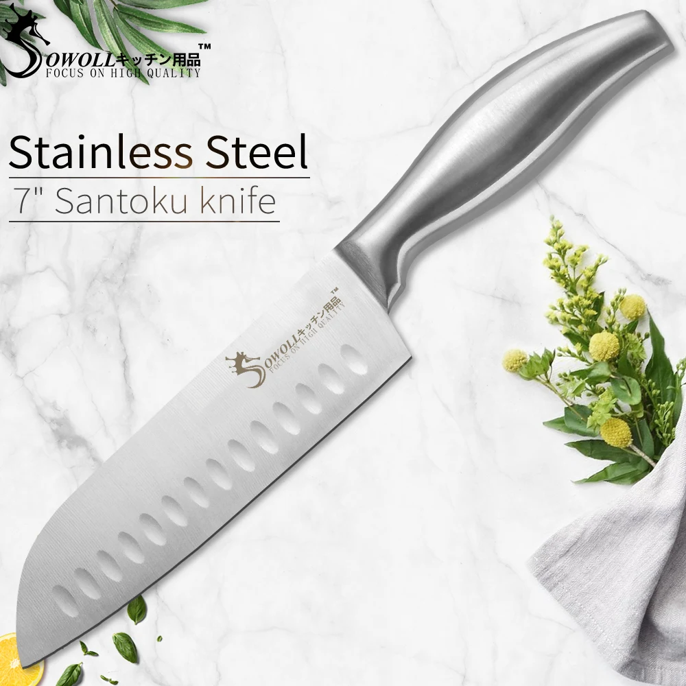 

SOWOLL Kitchen Knife Fruit Utility Santoku Slicing Chef Knife Sharp Stainless Steel Kitchen Knife Hollow Handle Knife Accessory