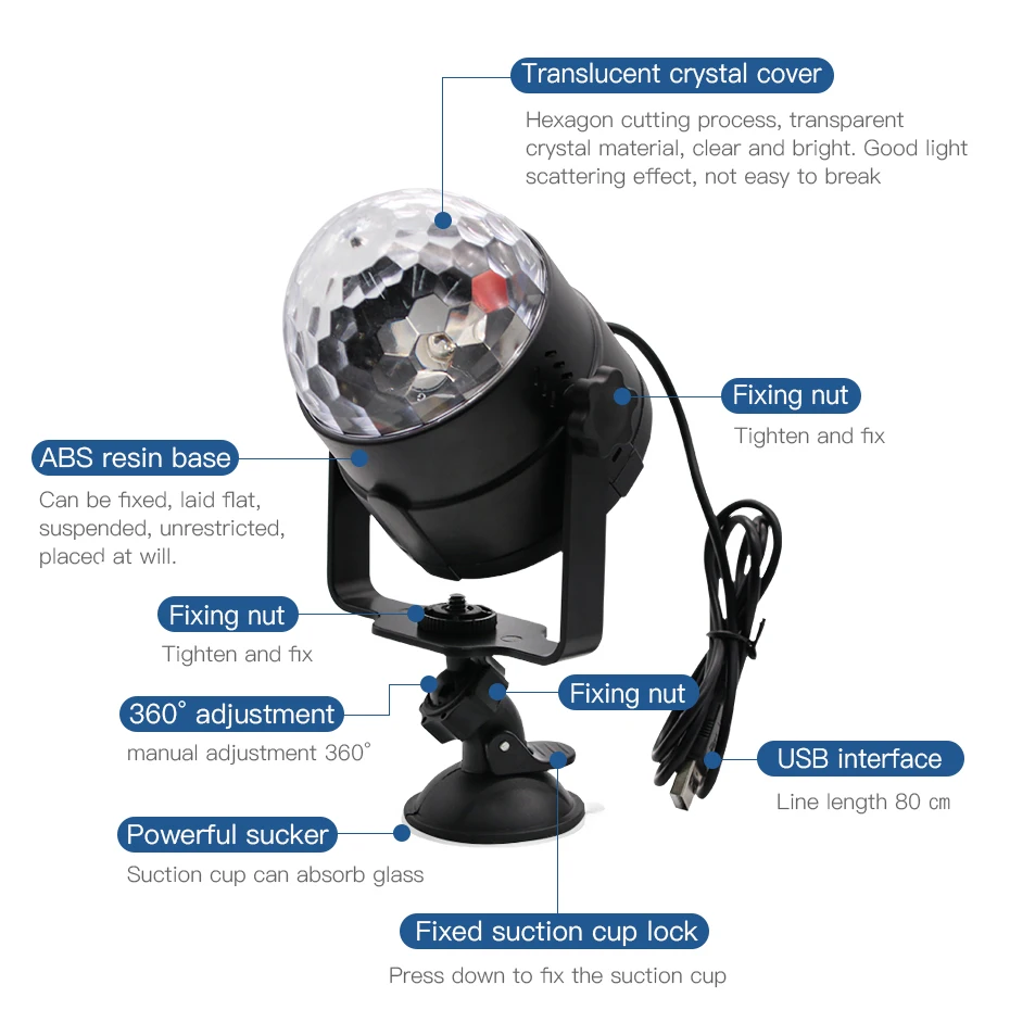 ZHONGJI 5 V RGB مصباح LED قرصي للمنزل الصوت الطرف ديسكو مصباح ل سيارة USB الدورية المنزل حزب الديكور DJ ديسكو الكرة ضوء