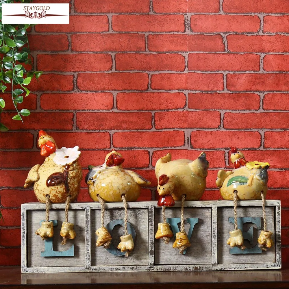 

Zakka Cartoon Hanging Feet Cock Ceramic Crafts Vintage Home Decor Kawaii Garden Decoration Shabby Chic