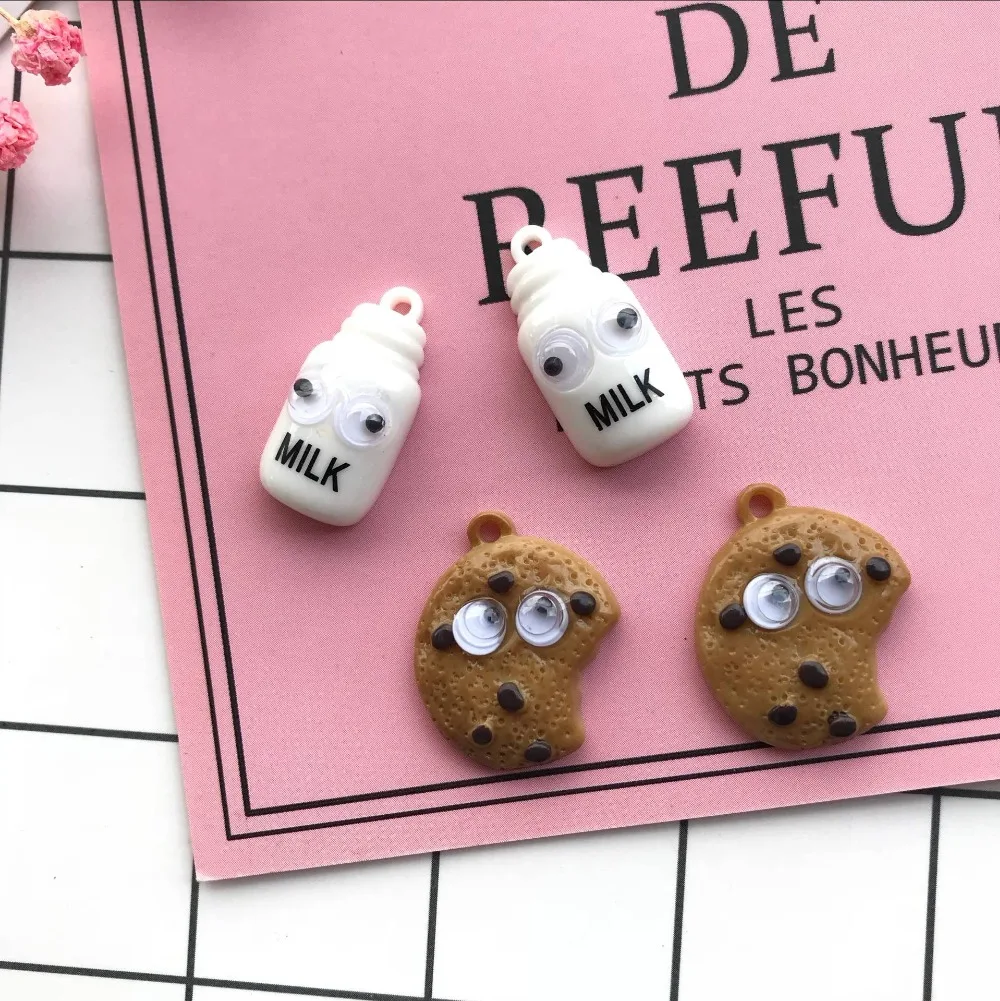

ZALEBABA 10pcs kawaii flat back resin Milk bottles and cookies charms charms necklace pendant earring charms for DIY decoration