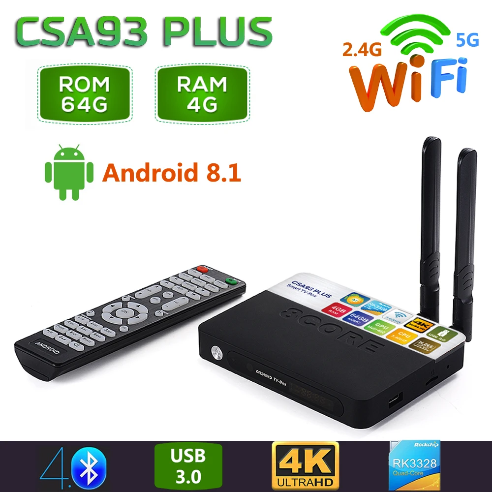 CSA93 Plus android 8 1 ТВ коробка 4 Гб Оперативная память 64 Встроенная Двойной Wi-Fi Bluetooth