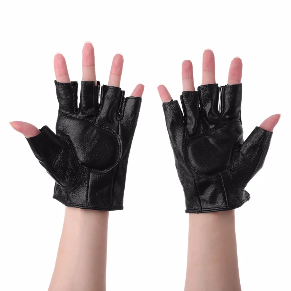 

Men's Leather Gloves Half Finger Fingerless Stage Sports Biker Cycling Driving