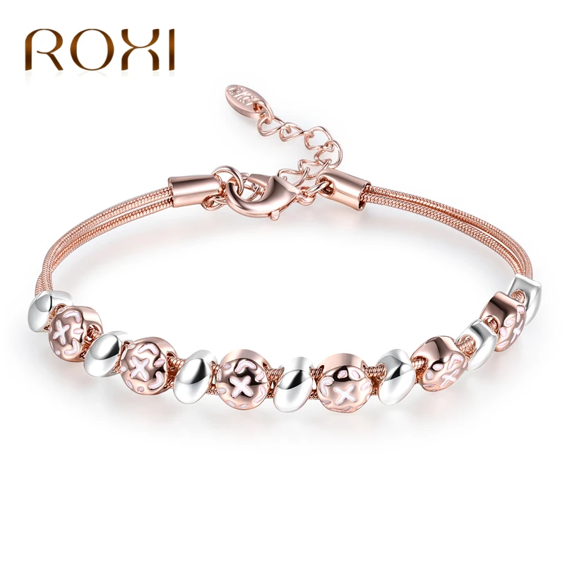 

ROXI Geometric Shape Rose Gold/Silver Color Multilayer Bracelets Snake Chain Charm Bracelets For Women Jewelry bracelet femme