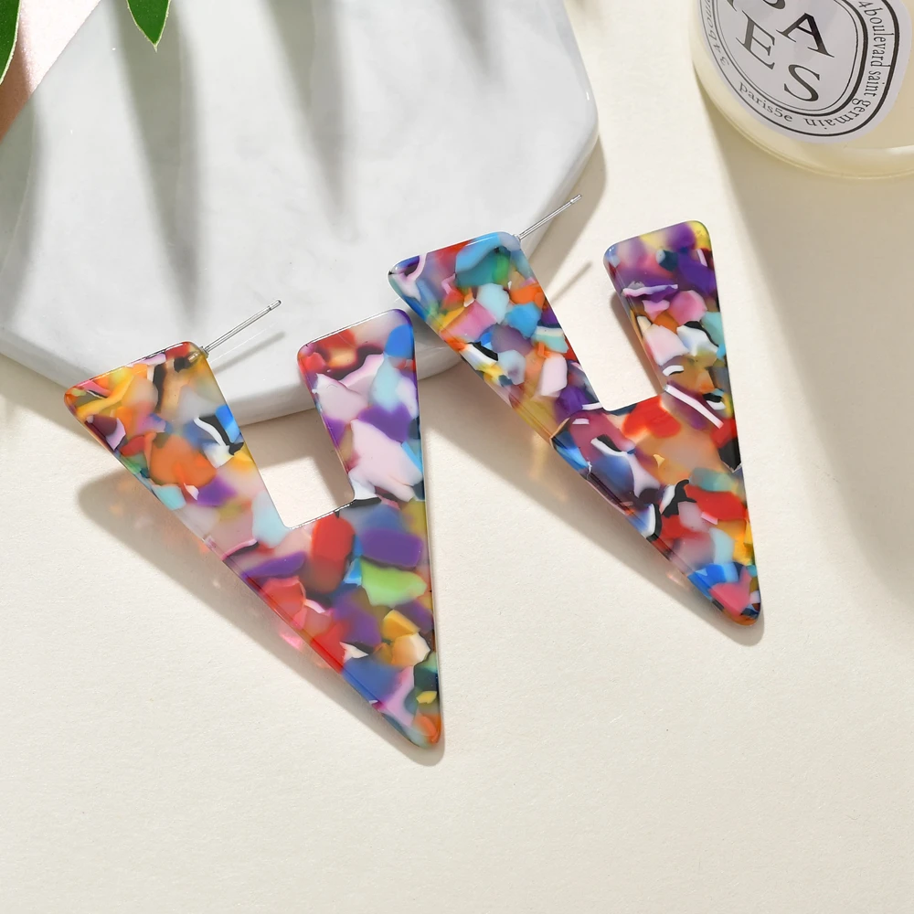 

MESTILO 2019 Bohemia Women Statement Jewelry Colorful Acetate Acrylic Drop Earrings For Girls Triangle Tortoiseshell Earrings