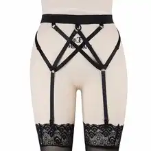 Для женщин пикантные черные сапоги подвязки бедра Высокая Талия чулки-бандаж пояс эластичный подвязки гот, Харадзюку страховочная система нижнее белье
