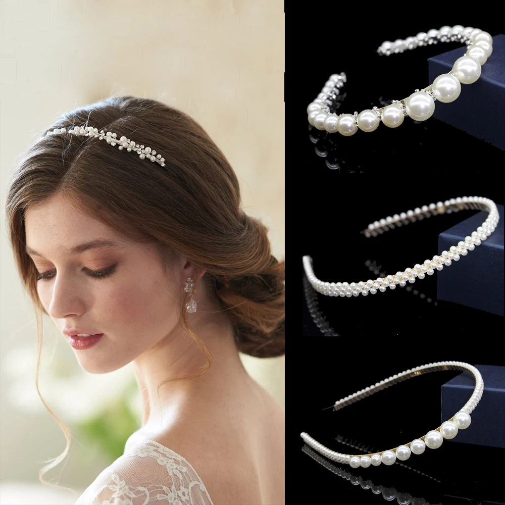 Горячая Распродажа, корейский дизайн, Жемчужная Повязка на голову для женщин и девушек, вечерние, милые аксессуары для волос, свадебная корона ручной работы, свадебные украшения для волос