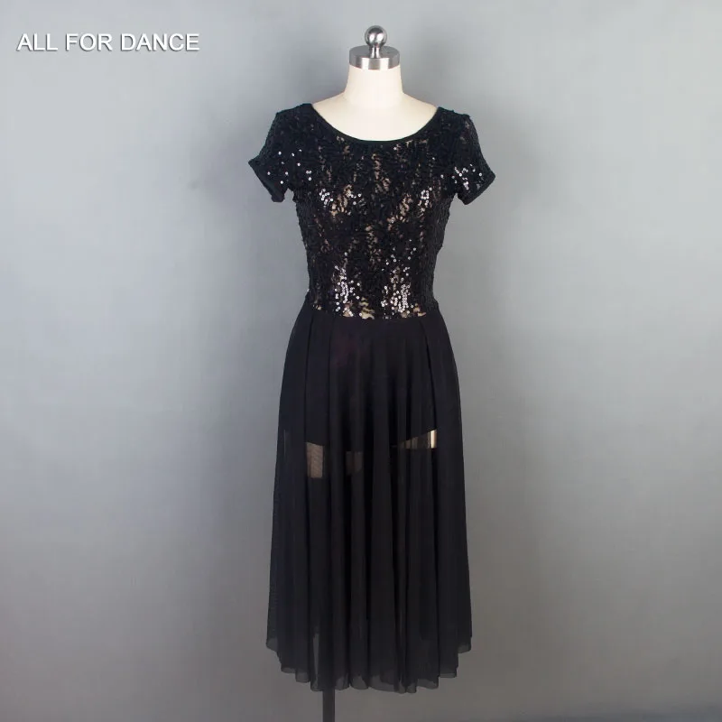 A17313 Black Lace Sequin Lyrical Ballet Costumes Dress Contemporary Dance Adult | Тематическая одежда и униформа