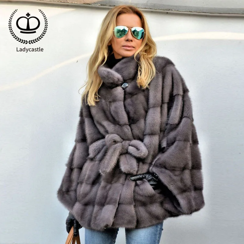 

2018 New Arrival Real Mink Fur Coat Women Natural Fur Coats Stand Collar Full Pelt Warm Bat Sleeved Women Winter Coat MKW-077