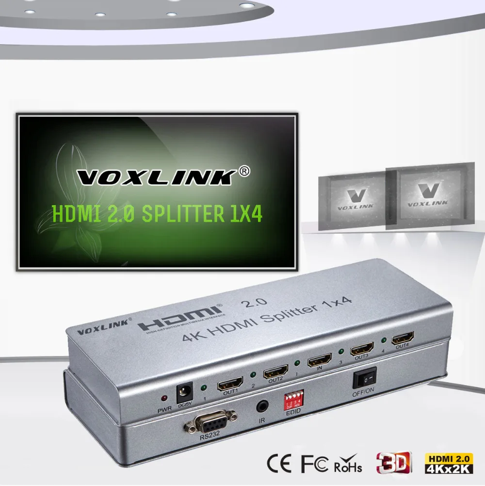 Voxlink Full HD 1x4 HDMI Splitter 4 портовый концентратор повторителя V2.0 3D 1080 P К X 2 Поддержка ИК