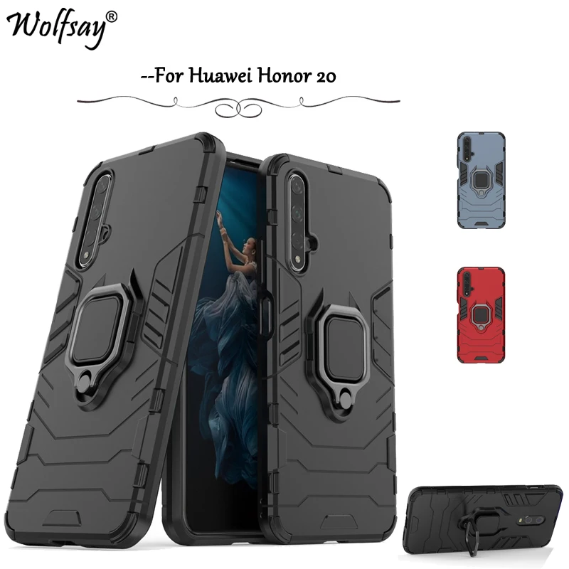 

Huawei Honor 20 Case Luxury Armor Metal Finger Ring Holder Phone Bumper For Huawei Honor 20 Back Cover Huawei Honor 20 Fundas *