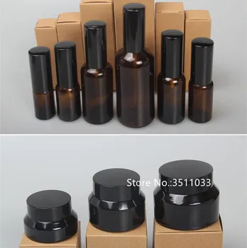 

10pcs High Brown Glass Cream Jar Eye Cream Container Glass Spray Bottle Lotion Pump Bottle Black Lid Cap 20g 30g 10ml 15ml 50ml