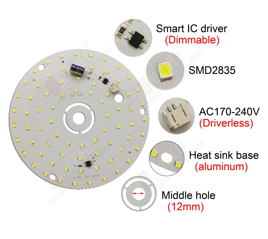 12 Вт AC220v led pcb потолочный светильник три режима света Смарт IC драйвер платы