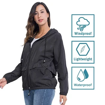 

Women Lightweight Hooded Waterproof Raincoat Windbreaker Outdoor Rainy Jacket Coat JL