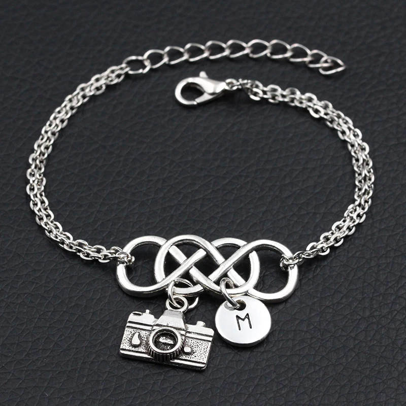 2019 New Personalized Digital Camera Charms Bracelet Handmade DIY Double Infinity A-Z 26 Letters Bracelets Women Fashion Jewelry