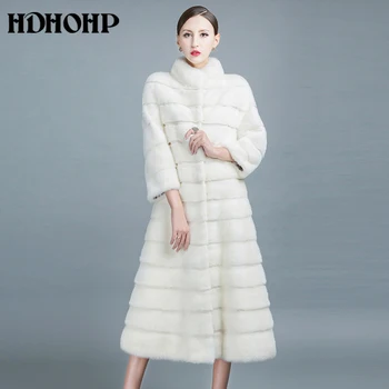

HDHOHP 2019 New Winter Natural Min Fur Coats Long With Skirt Women Real White Mink Coats Fashion Slim Warm Fur Jackets Feamle