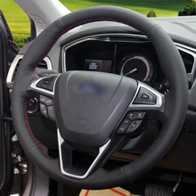 Hand-stitched Black Leather Car Steering Wheel Cover for Ford Fusion Mondeo 2013-2014