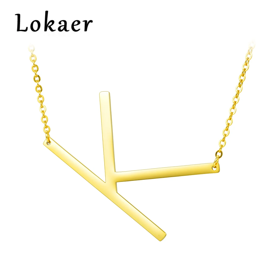 Lokaer, подвески с буквами, 26 алфавит, оригинальное ожерелье, золотой цвет, нержавеющая сталь, колье, ожерелье для женщин, ювелирные изделия, можно дропшиппинг - Окраска металла: Letter K