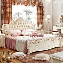 Современная Европейская твердой древесины кровать моды Резные 1,8 м кровать французский мебель для спальни 6589