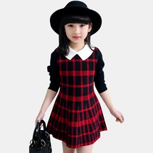 Платья для девочек, платья в клетку для девочек осенние детские платья с длинными рукавами Рождественская одежда в стиле пэчворк для девочек от 3 до 13 лет