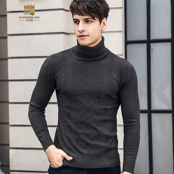 

FANZHUAN New Free Shipping 2018 Male men's man winter long sleeved Pullover BLACK grey Sweater 100% rabbit hair Jacquard 825242