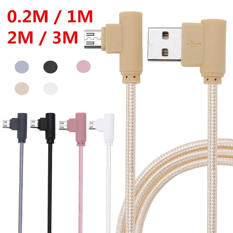 0,2 м/1 м/2 м/3 м Плетеный Micro USB 90 градусов угловой зарядное устройство для синхронизации данных и быстрой кабель с переходником для зарядного устройства для Huawei P8 Lite для samsung S6 S7