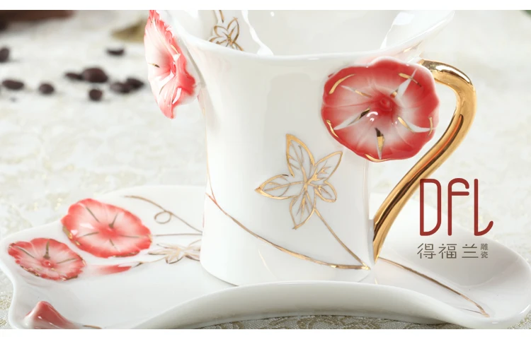 Креативный Morning Glory цвет эмаль фарфоровая кофейная чашка ложка для блюдца набор креативный подарок для подруги свадьбы