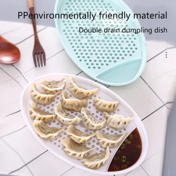 

Creative Dumpling Dish with Vinegar Dish Double Layer Drain Food Tray Dumpling Plate HY99