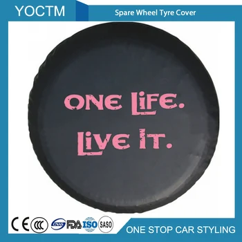 

Car Accessories Pink One Life Live It PU Leather Waterproof Spare Wheel Cover Black For Jeep Universal Model Spare Tire Cover