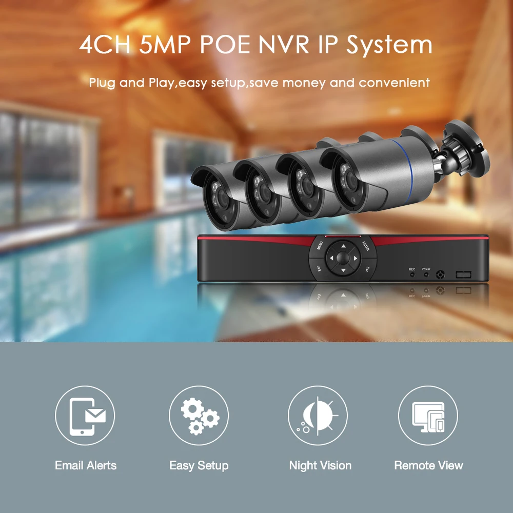  H.265 Surveillance System 4CH 5.0MP POE NVR Kit Indoor Outdoor Bullet Audio Record 5MP 4MP 2MP IP C