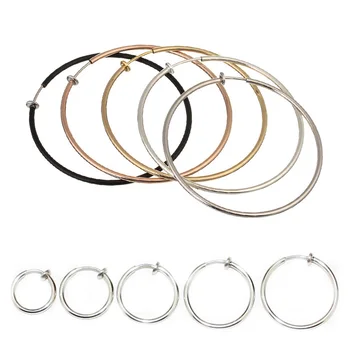 1Pair Punk Women Rounded Big Earrings Fake Spring Clip On Nose Ring Hoop Lip Ring Helix Ring Hoop Fake Ear Ring Accessories