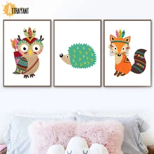 Owl Hedgehog Fox Wall Art Canvas Painting Nordic Posters And Prints Wall Pictures For Kids Bedroom Baby Boy Girl Room Home Decor