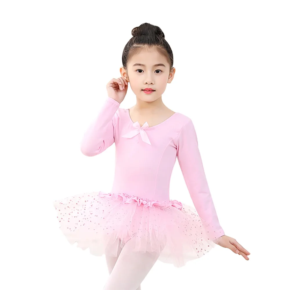 

Girls Ballet Tutu Dress Kids Children Gymnastics Costumes National Style Long Sleeve Bow Tie Tulle Bottom Athletic Dance Wear