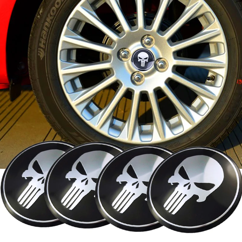4PCS 56MM Aluminium Car Wheel Hub Center Cap Sticker Skull Bone Logo Styling Accessory Car DIY