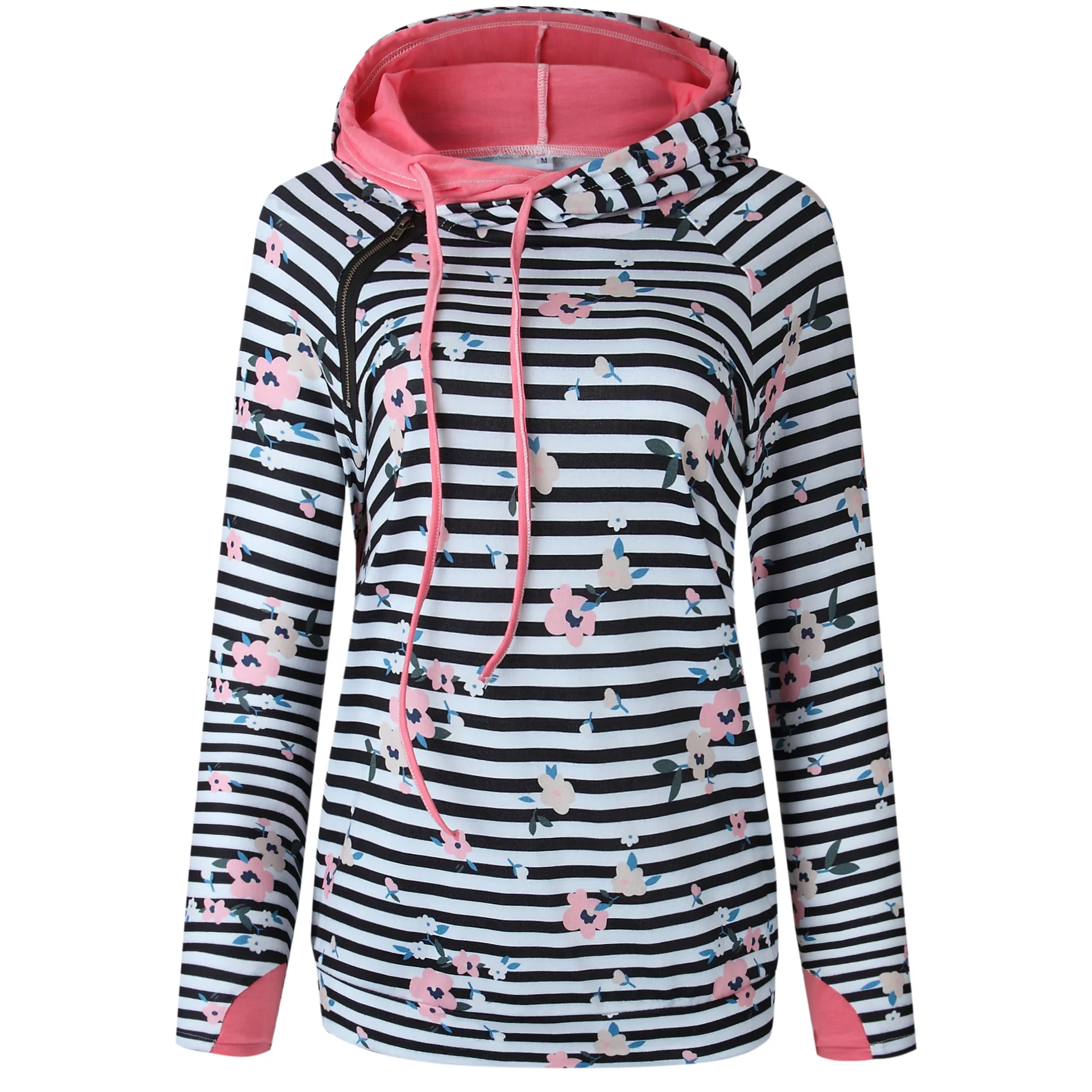 

women sweatshirts striped hooded floral print top 2019 winter fashion pullover casual tops women sweatshirt pink hoodies gothic