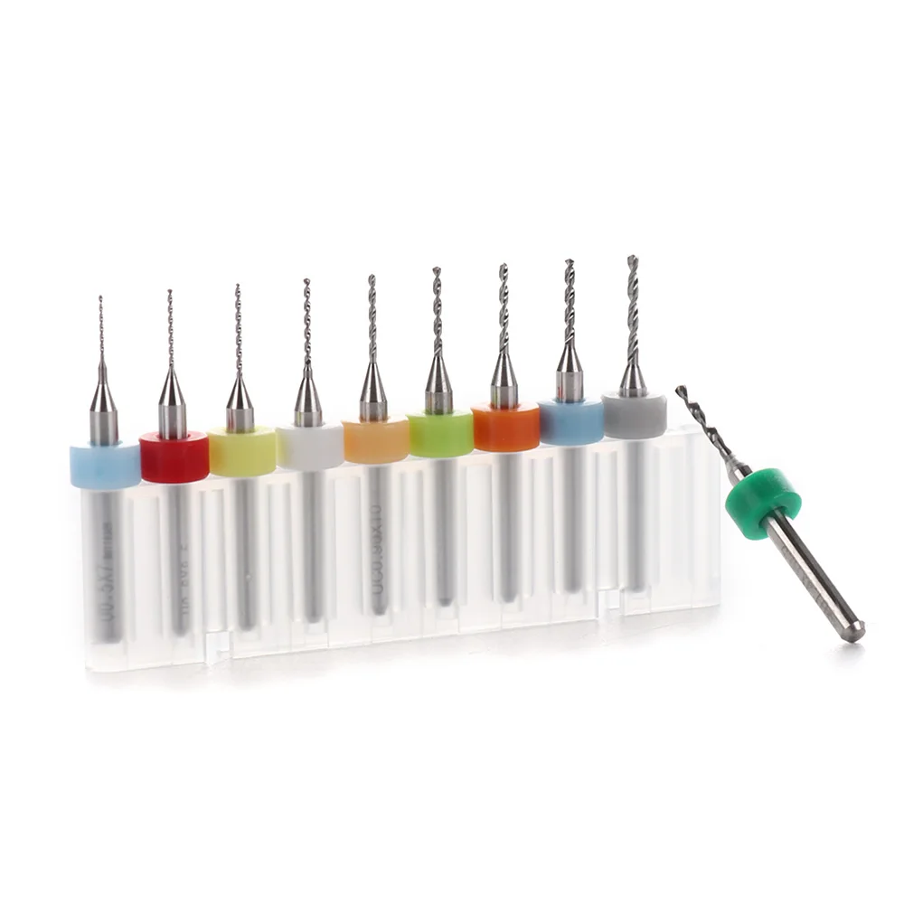 10pc 0.5-1.4MM Micro Mini Twist PCB Drill Bits Set CNC Print Circuit Board Tungsten Carbide Engraving Tool for Electricalworking