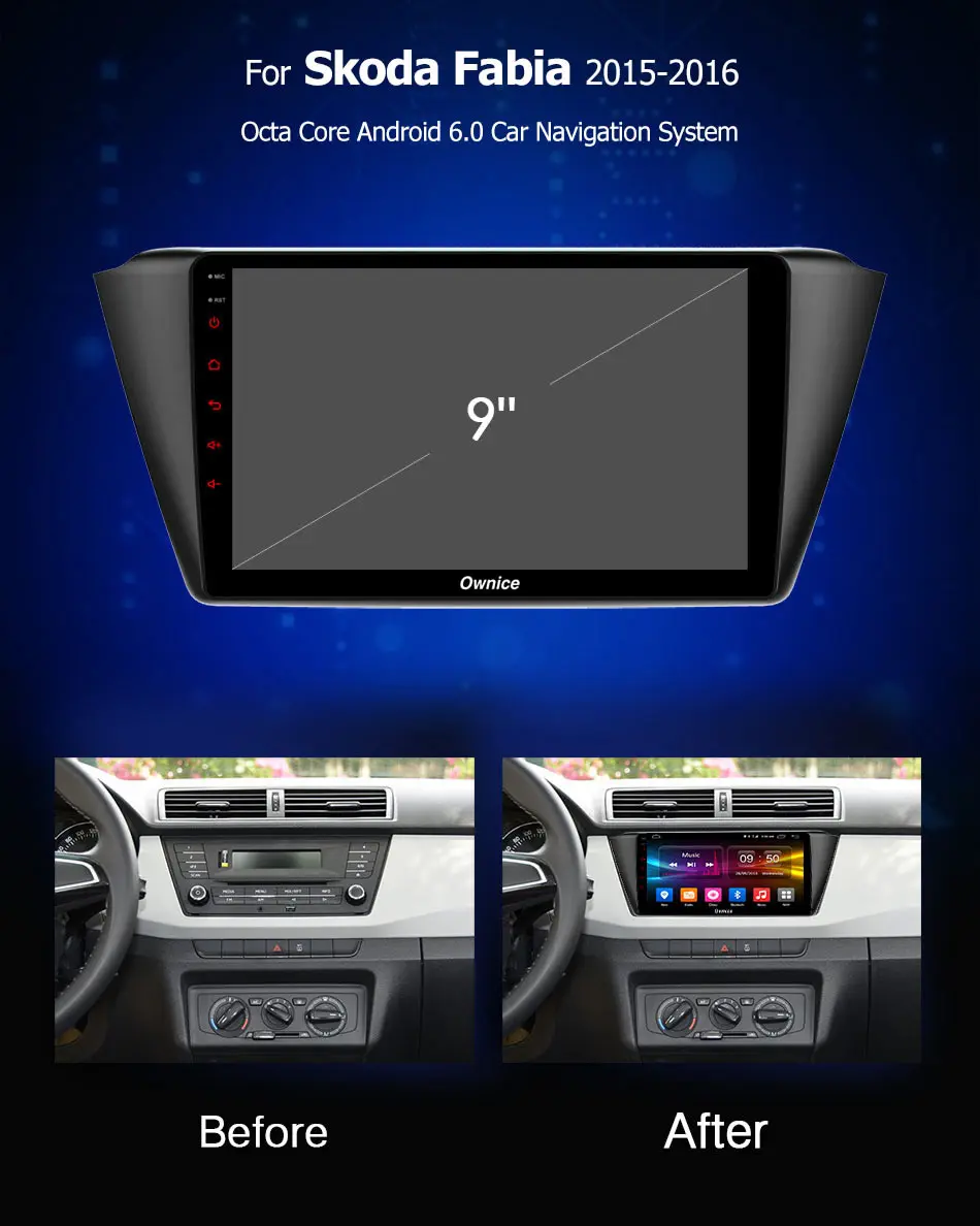 Best Ownice K1 K2 K3 K5 K6 Octa Core Android 9.0 360 Panorama Car Radio GPS Navi Player for Skoda Fabia 2015 2016 2GB RAM 32GB 4G LTE 1