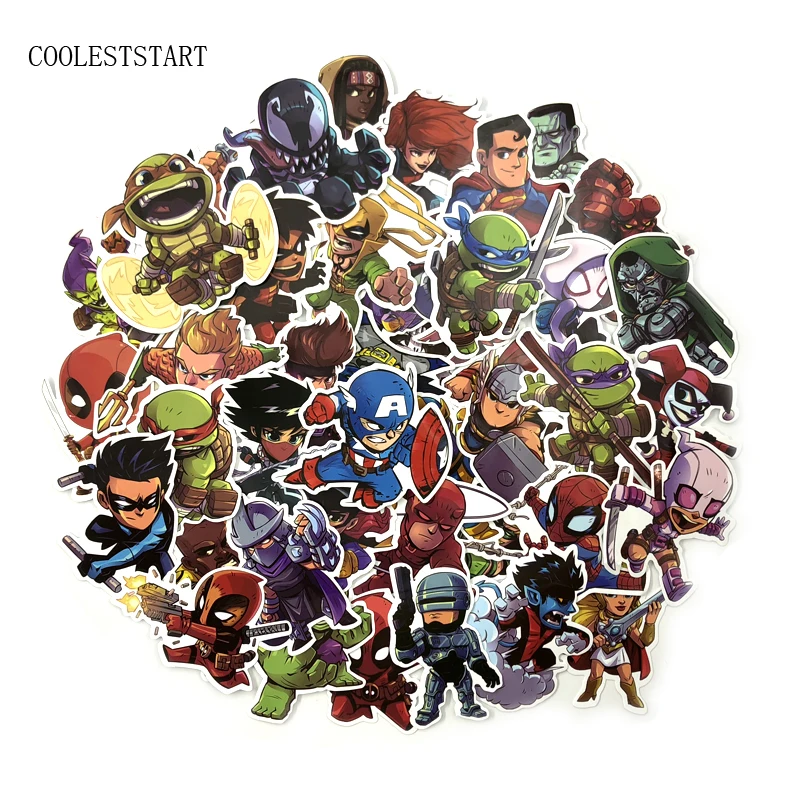 

50 Pcs Super Hero Stickers for Luggage Laptop Skateboard Bicycle Motorcycle Car Styling Decals PVC Waterproof Sticker
