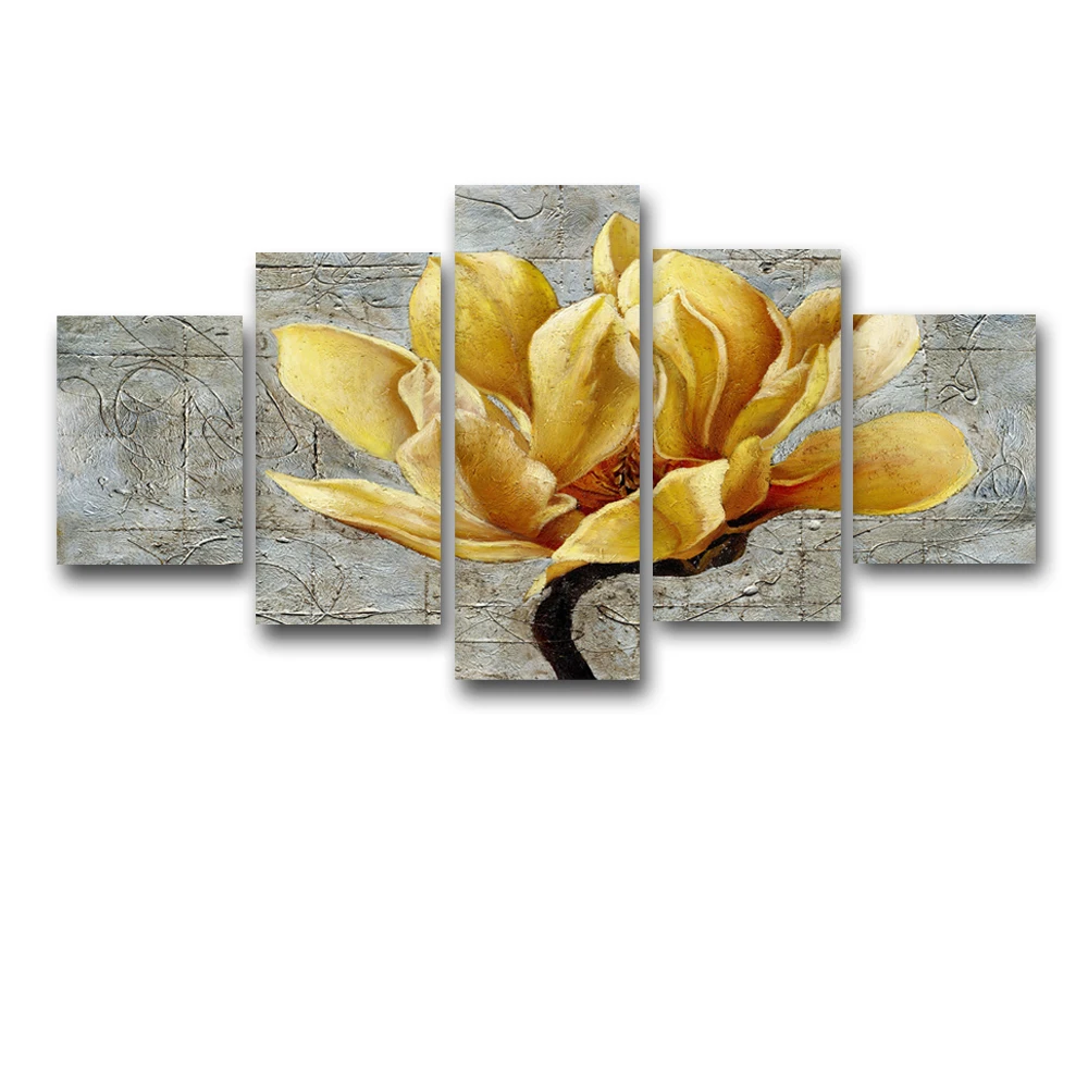 5-Panels-HD-Printed-Yellow-Flower-Canvas-Painting-Print-Room-decor-prints-and-poster-Picture-Canvas