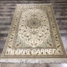 Yilong 4'x6' зеленые цветы персидский тканый шерстяной шелковый ковер ручной работы шерстяной шелк персидский ковер(WY2116S4x6