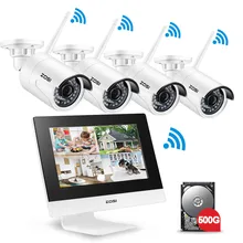 ZOSI 1" lcd 4CH Беспроводной NVR комплект безопасности CCTV камера система 960P HD уличная Wifi IP камера видеонаблюдения 500GB HDD