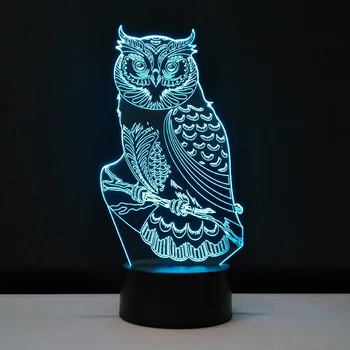 

3D Visual LED table night Owl RGB 7 Colors nightlamp Transparent Acrylic Veilleuses Pour Enfants Lumineuse Children Toy Gifts